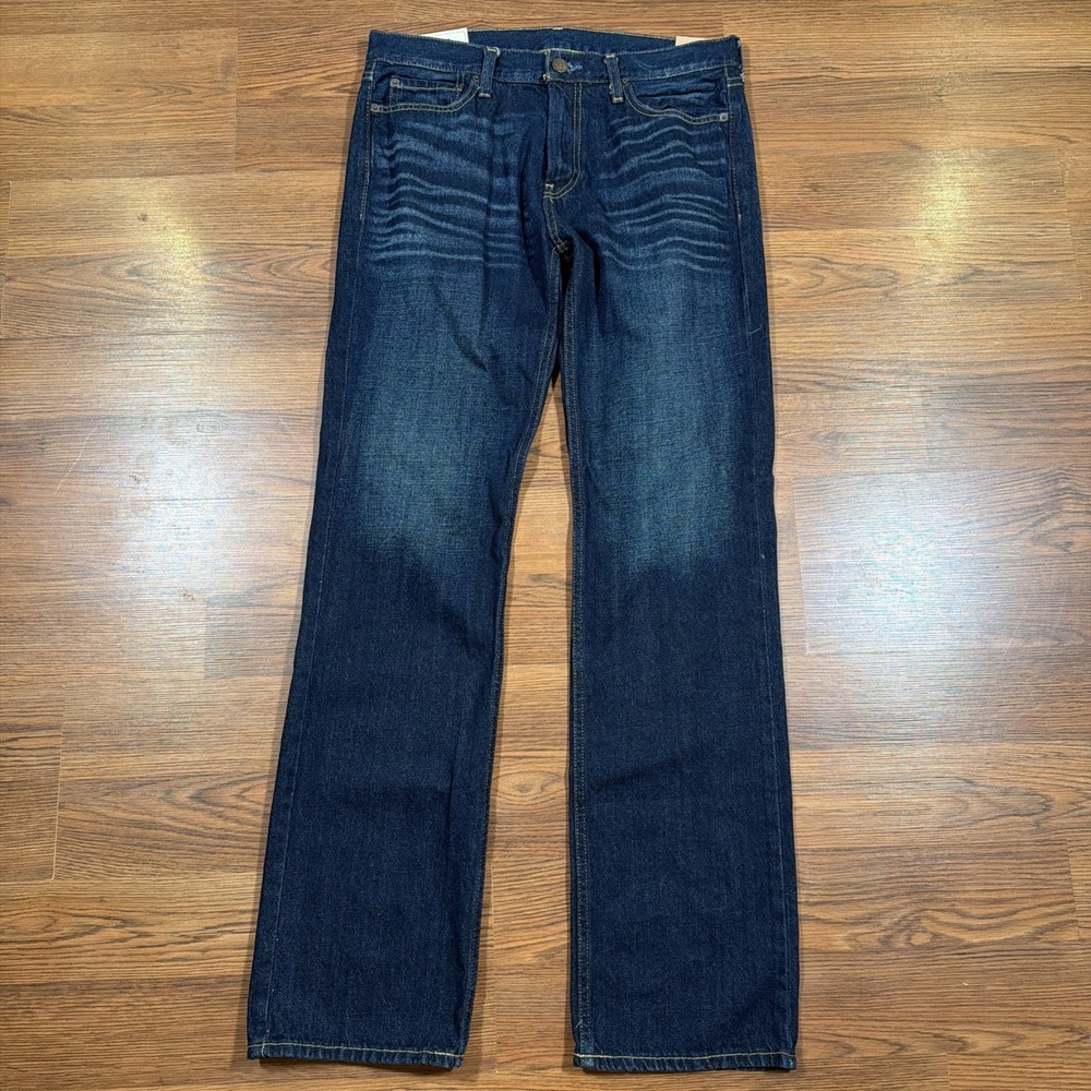 Y2k Hollister Boot Low Rise Bootcut Men's Blue Jeans Distressed 32x34 NWT Dark